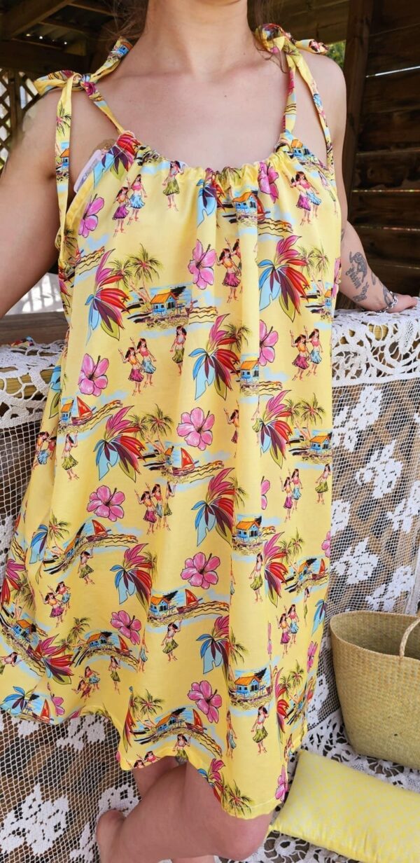 robe en coton et soie jaune imprimée