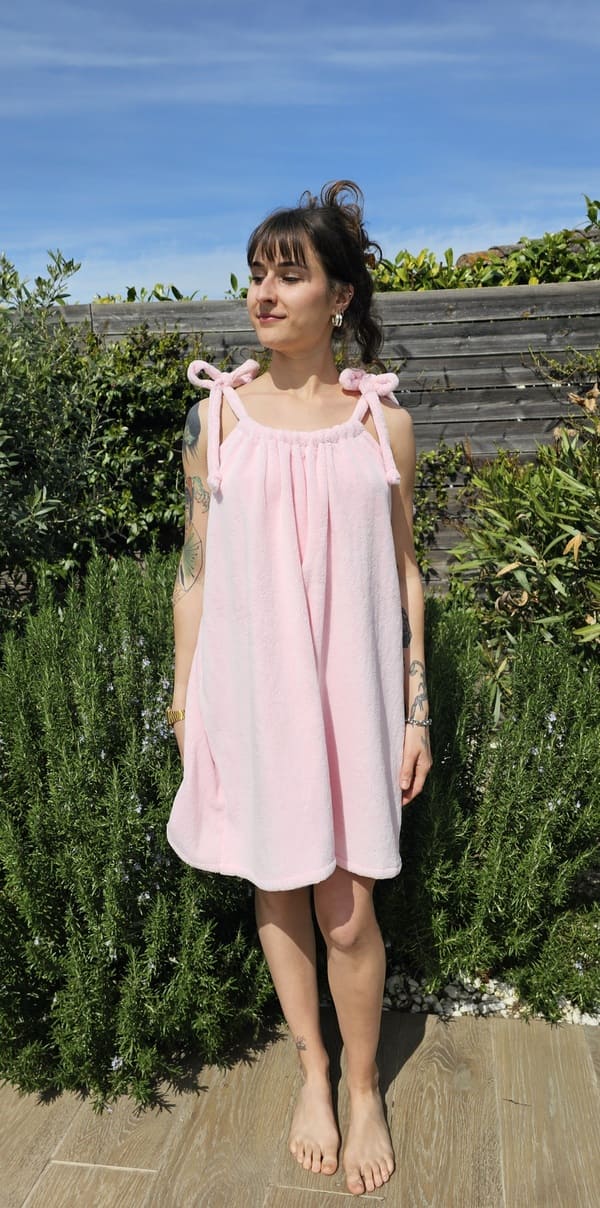 robe en éponge bambou rose clair