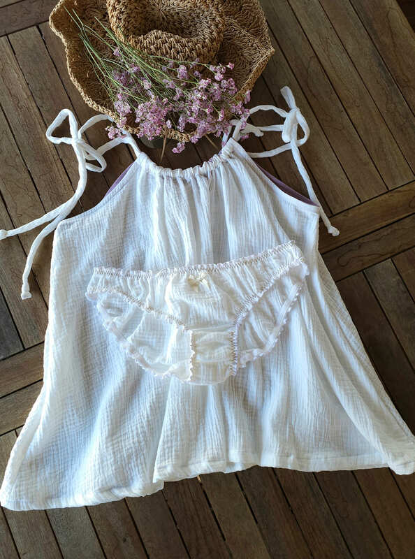 ENSEMBLE LINGERIE FEMME EN GAZE DE COTON BLANC