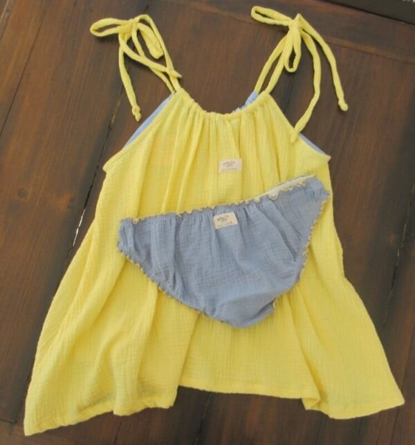 ensemble lingerie femme en gaze de coton bleu et jaune