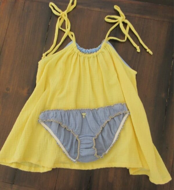 ensemble lingerie femme jaune et bleu en coton
