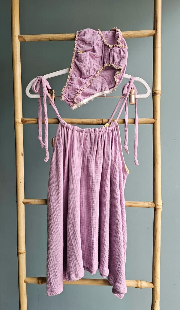 ensemble lingerie femme en double gaze de coton bio rose parme