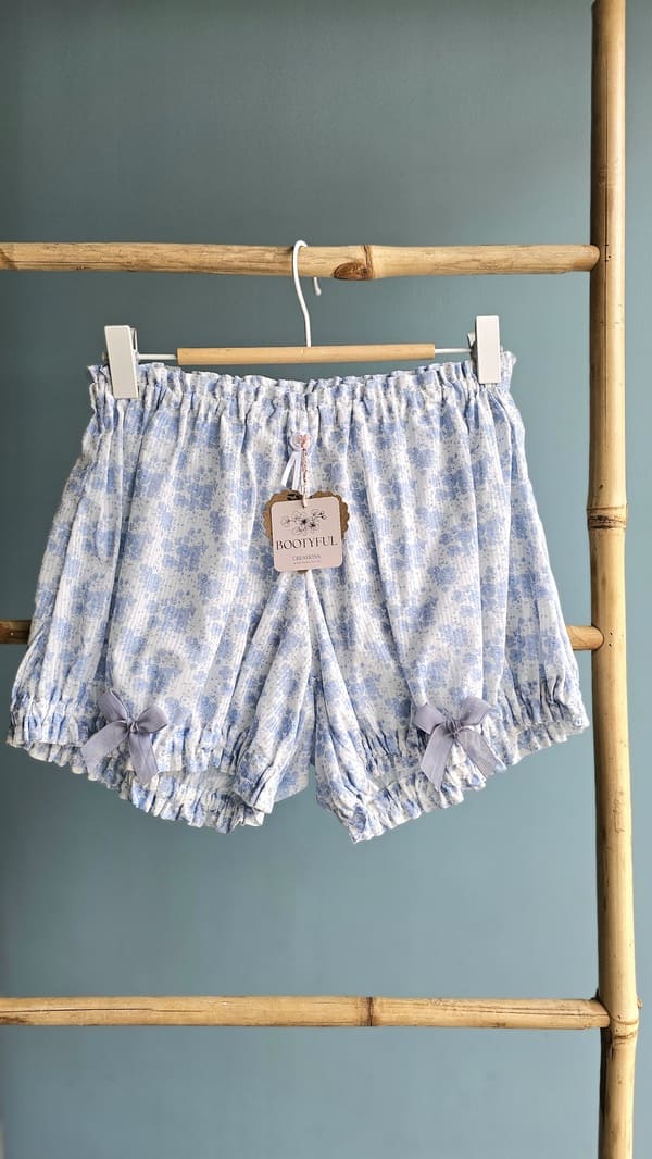shorty femme blousant en voile de coton bleu