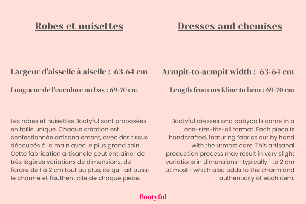 Guide des tailles robes et nuisettes Bootyful
