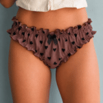 culotte bloomer femme à froufrous en coton marron à coeurs noirs