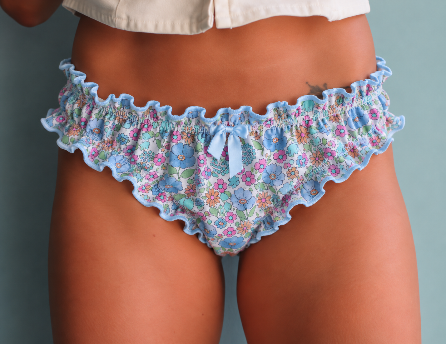 culotte bloomer à froufrous pour femme à fleurs bleues
